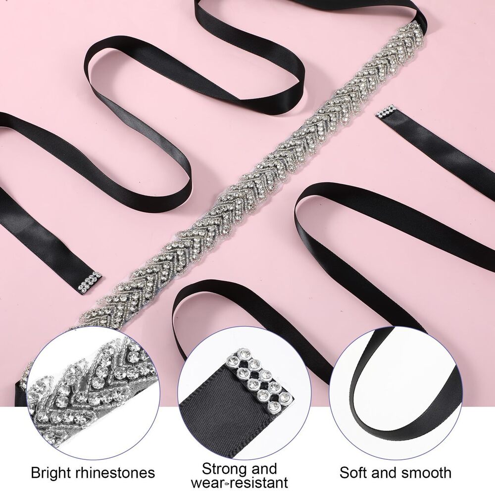 Crystal Braided Ribbon Waist Belt - Silver and Black - Picture 3 of 7